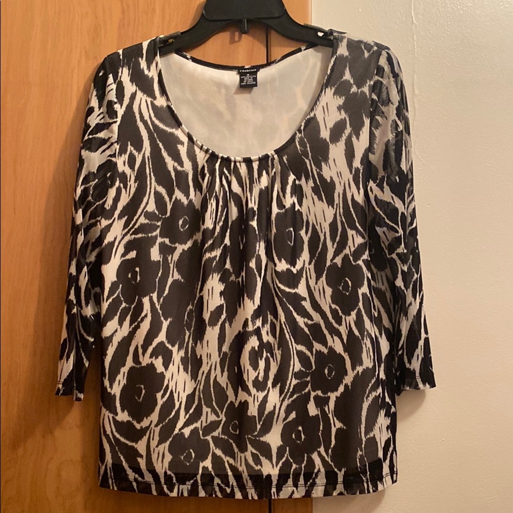 Rafaella Black and Brown Graphic Blouse with 3/4 Sleeves